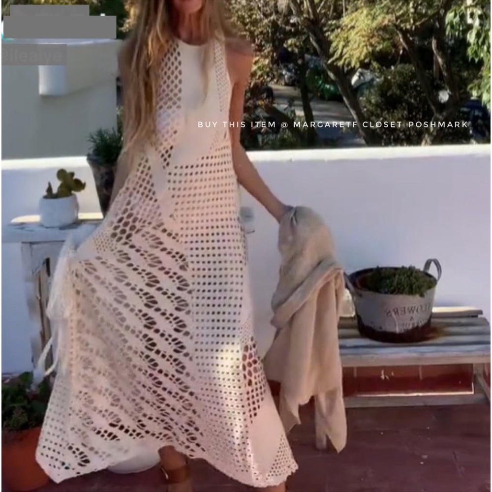 Zara long mesh perforated openwork dress or cover up, cut out 2023 designer